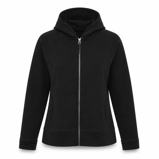 Front view of Crivit Women's Black Full Zip Hoodie, size 12/14, Polyester Cotton Blend