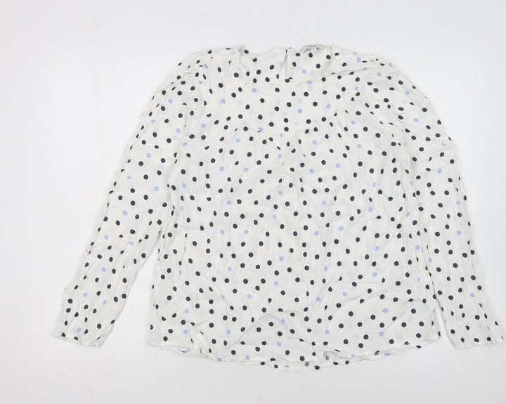 Next Womens White Polka Dot Long Sleeve Viscose Tunic Blouse Size 10