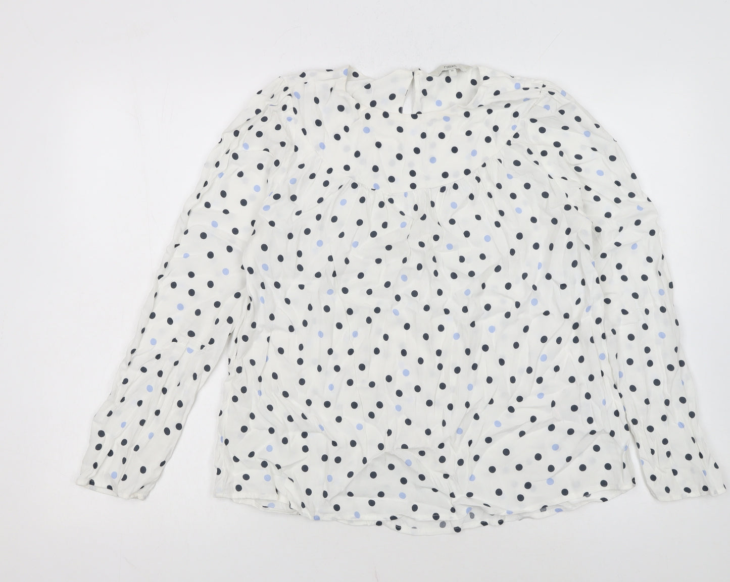 Next Womens White Polka Dot Long Sleeve Viscose Tunic Blouse Size 10