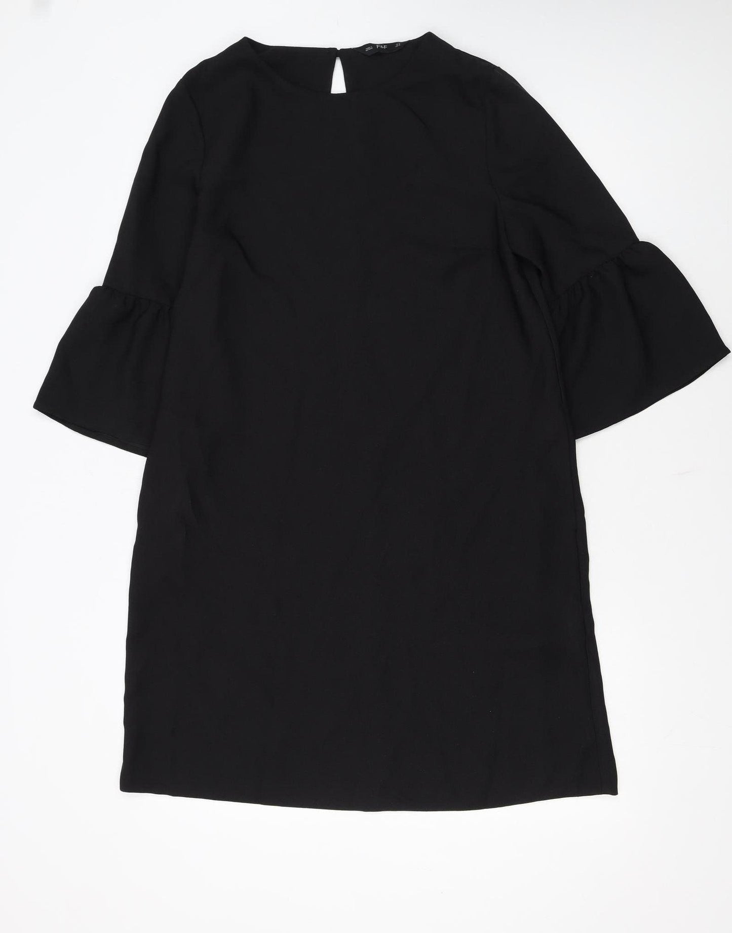 F&F Women’s Black Shift Dress Size 14 3/4 Bell Sleeve Classic Workwear