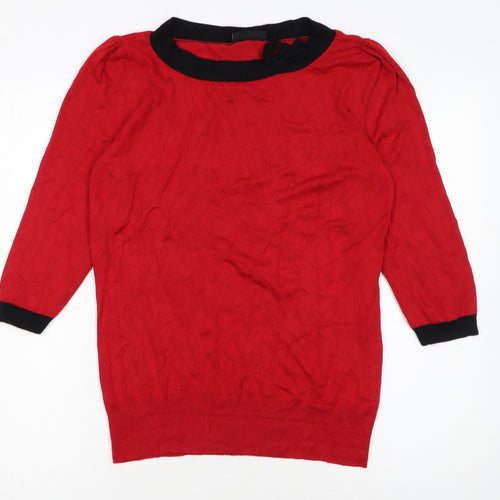Wallis Women Red Black Trim 3/4 Sleeve Pullover Jumper Size 14