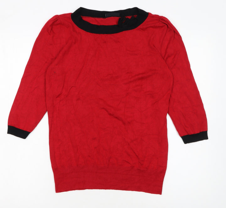 Wallis Women Red Black Trim 3/4 Sleeve Pullover Jumper Size 14