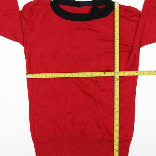 Wallis Women Red Black Trim 3/4 Sleeve Pullover Jumper Size 14