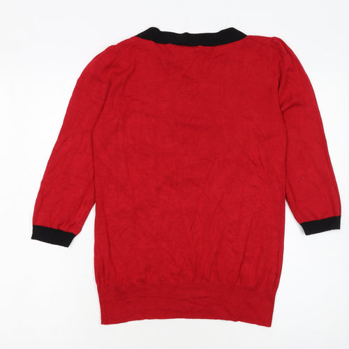 Wallis Women Red Black Trim 3/4 Sleeve Pullover Jumper Size 14
