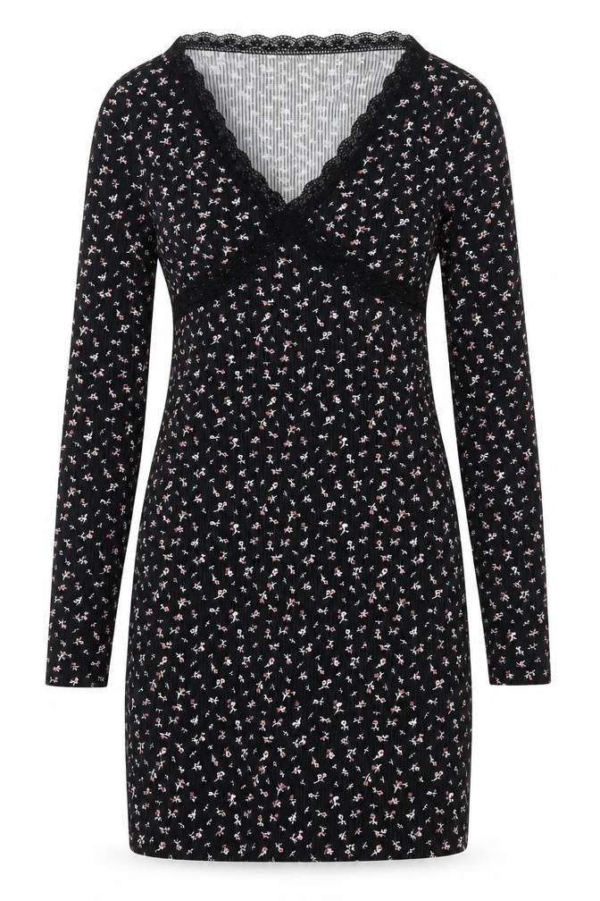 H&M Divided Women's Black Floral Bodycon Lace Detail Dress Size 8