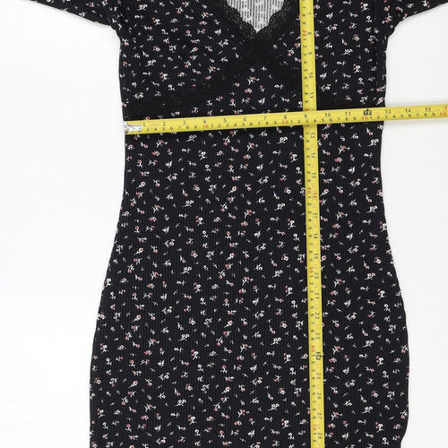 H&M Divided Women's Black Floral Bodycon Lace Detail Dress Size 8