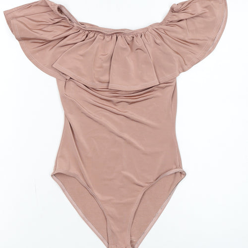 Miss Selfridge Women Beige Off Shoulder Bodysuit UK 6 Polyester Blend