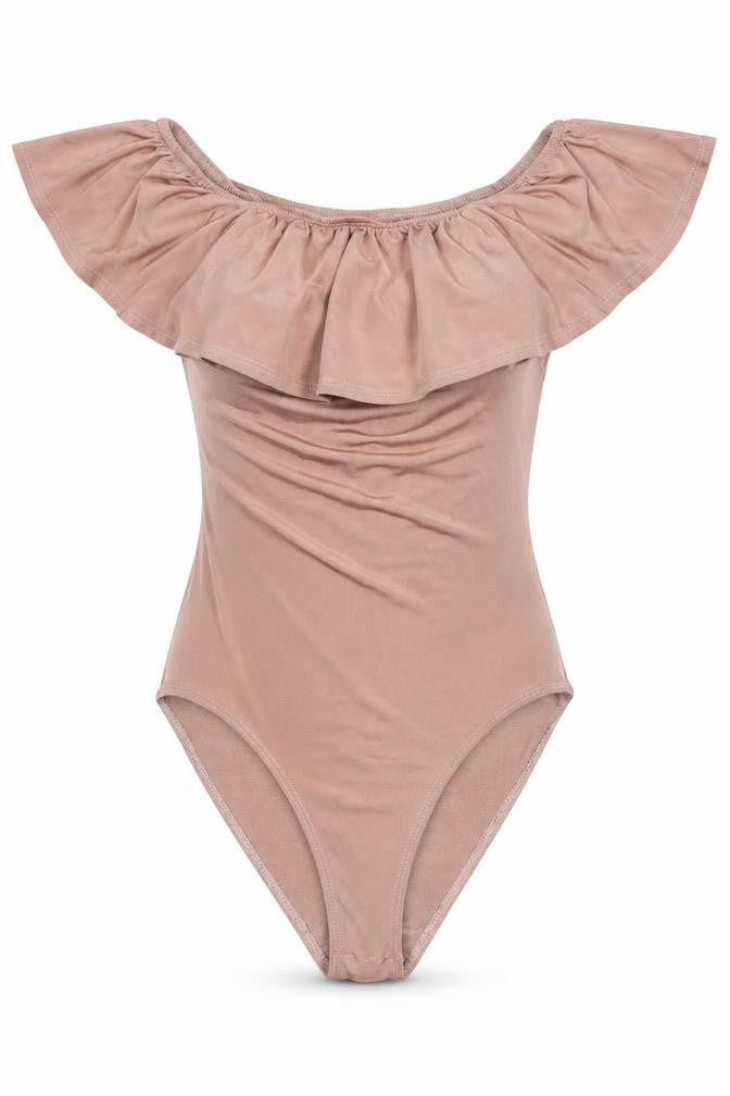 Miss Selfridge Women Beige Off Shoulder Bodysuit UK 6 Polyester Blend