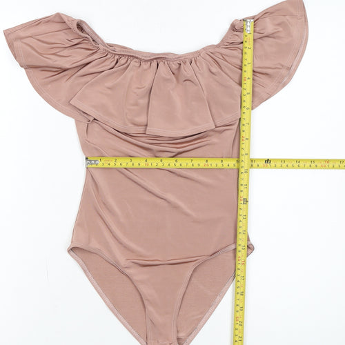 Miss Selfridge Women Beige Off Shoulder Bodysuit UK 6 Polyester Blend