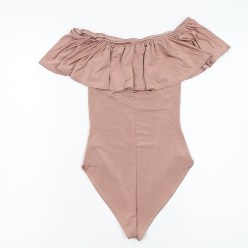 Miss Selfridge Women Beige Off Shoulder Bodysuit UK 6 Polyester Blend