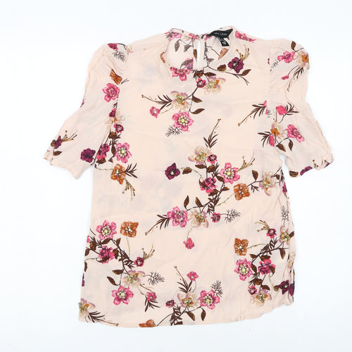 New Look Women’s Beige Floral Tunic Blouse Size 10 Short Sleeve Viscose