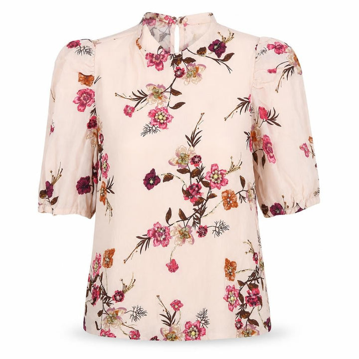 New Look Women’s Beige Floral Tunic Blouse Size 10 Short Sleeve Viscose