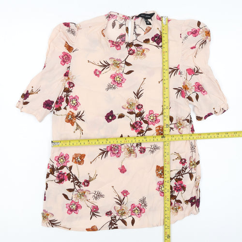 New Look Women’s Beige Floral Tunic Blouse Size 10 Short Sleeve Viscose