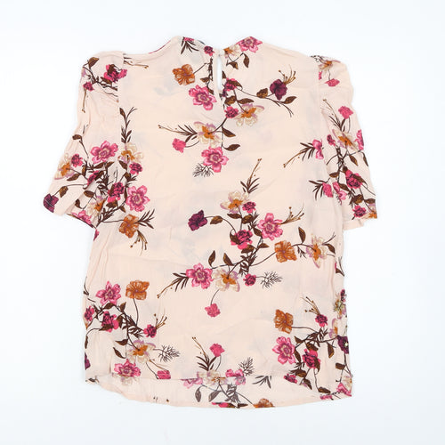 New Look Women’s Beige Floral Tunic Blouse Size 10 Short Sleeve Viscose