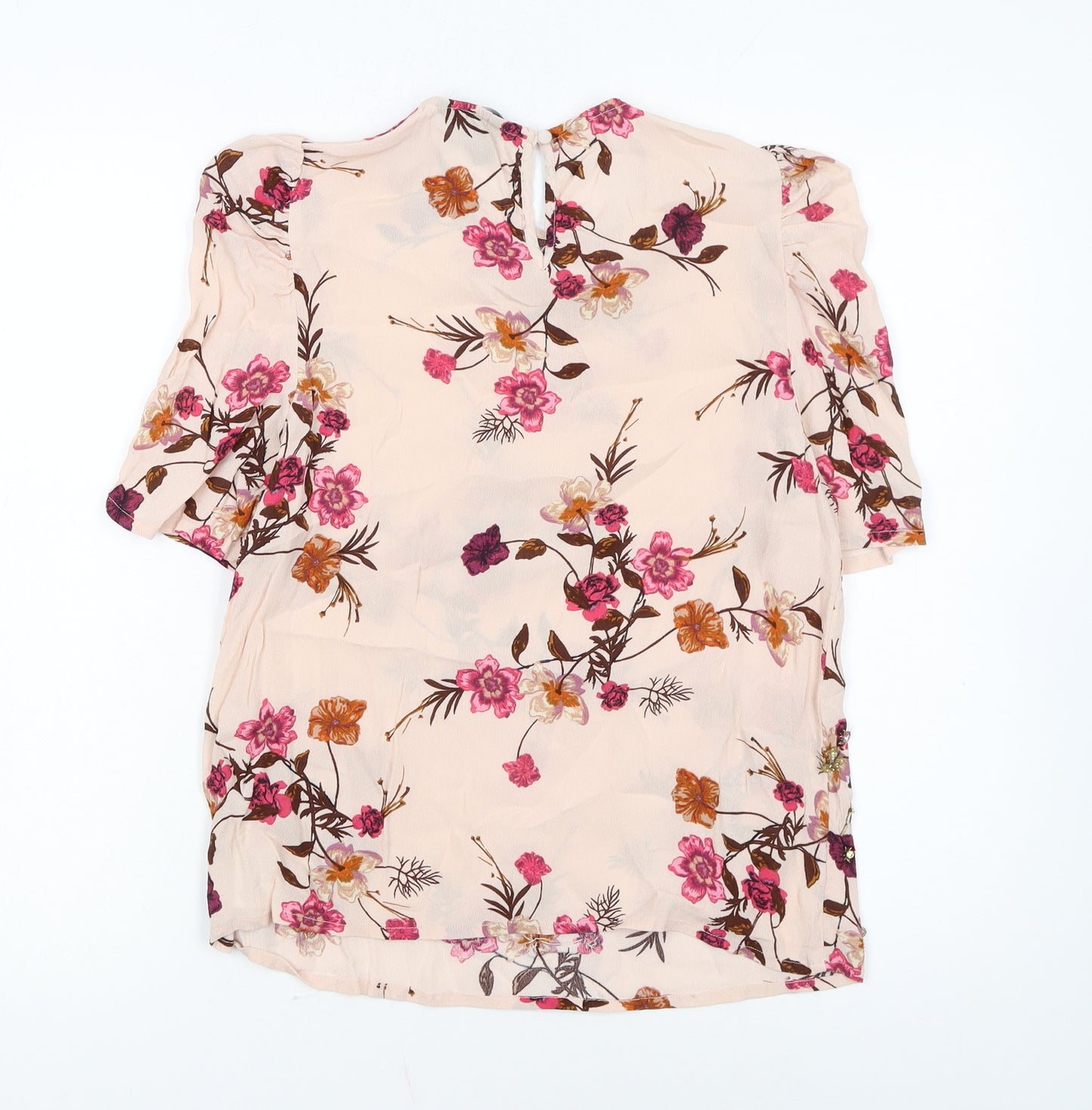 New Look Women’s Beige Floral Tunic Blouse Size 10 Short Sleeve Viscose