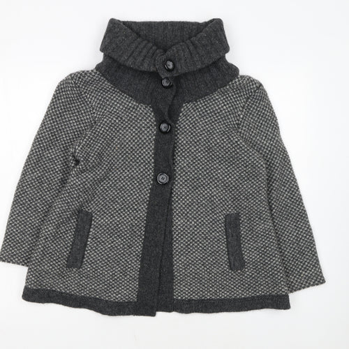 Marks and Spencer Women's Grey Wool Blend Roll Neck Button Cardigan UK 16