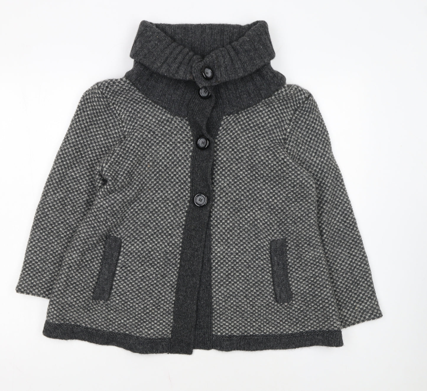 Marks and Spencer Women's Grey Wool Blend Roll Neck Button Cardigan UK 16