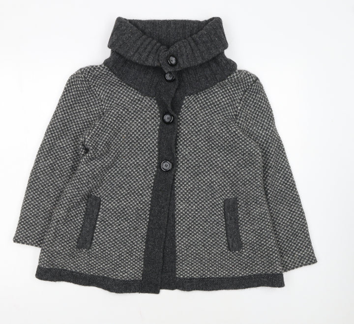 Marks and Spencer Women's Grey Wool Blend Roll Neck Button Cardigan UK 16
