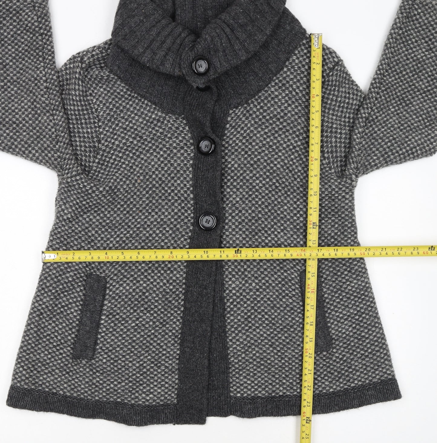 Marks and Spencer Women's Grey Wool Blend Roll Neck Button Cardigan UK 16