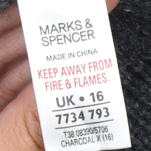 Marks and Spencer Women's Grey Wool Blend Roll Neck Button Cardigan UK 16