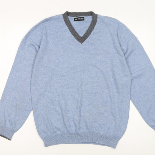 Marks and Spencer Men’s Blue V-Neck Wool Blend Jumper Medium