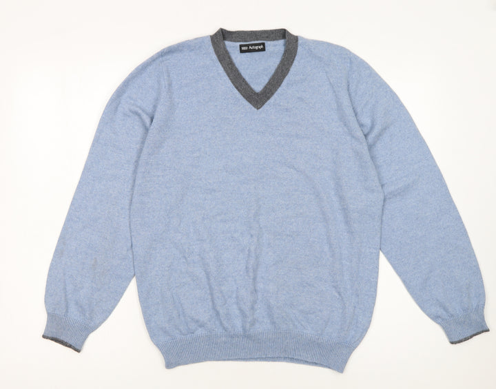 Marks and Spencer Men’s Blue V-Neck Wool Blend Jumper Medium
