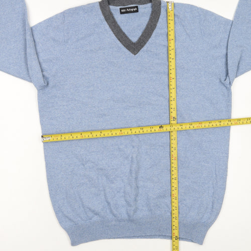 Marks and Spencer Men’s Blue V-Neck Wool Blend Jumper Medium