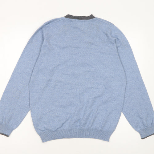 Marks and Spencer Men’s Blue V-Neck Wool Blend Jumper Medium