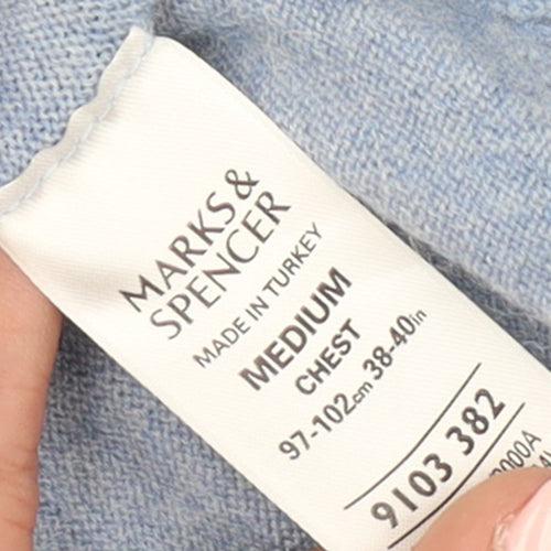 Marks and Spencer Men’s Blue V-Neck Wool Blend Jumper Medium