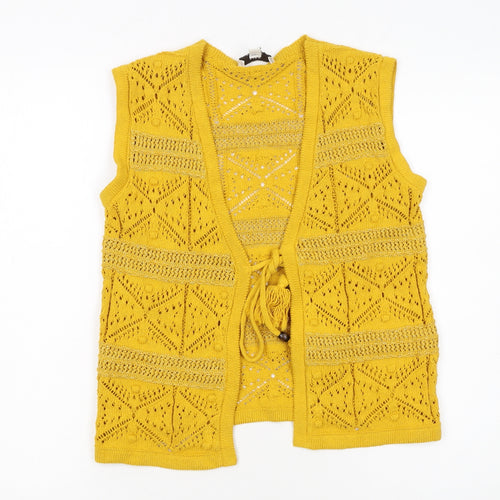 Marks and Spencer Women’s Yellow Open Knit Crochet Tasselled Vest XS