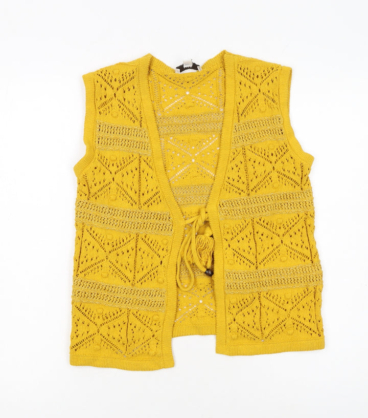 Marks and Spencer Women’s Yellow Open Knit Crochet Tasselled Vest XS