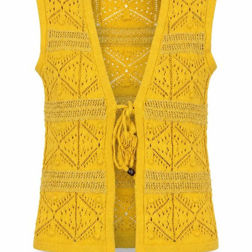 Marks and Spencer Women’s Yellow Open Knit Crochet Tasselled Vest XS