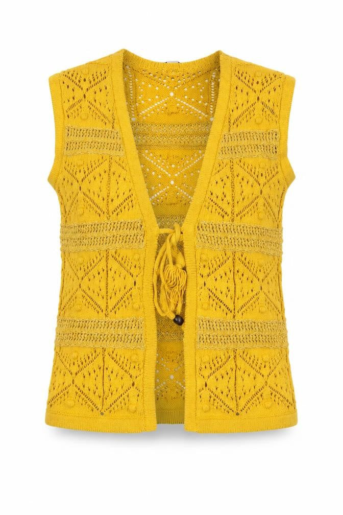 Marks and Spencer Women’s Yellow Open Knit Crochet Tasselled Vest XS