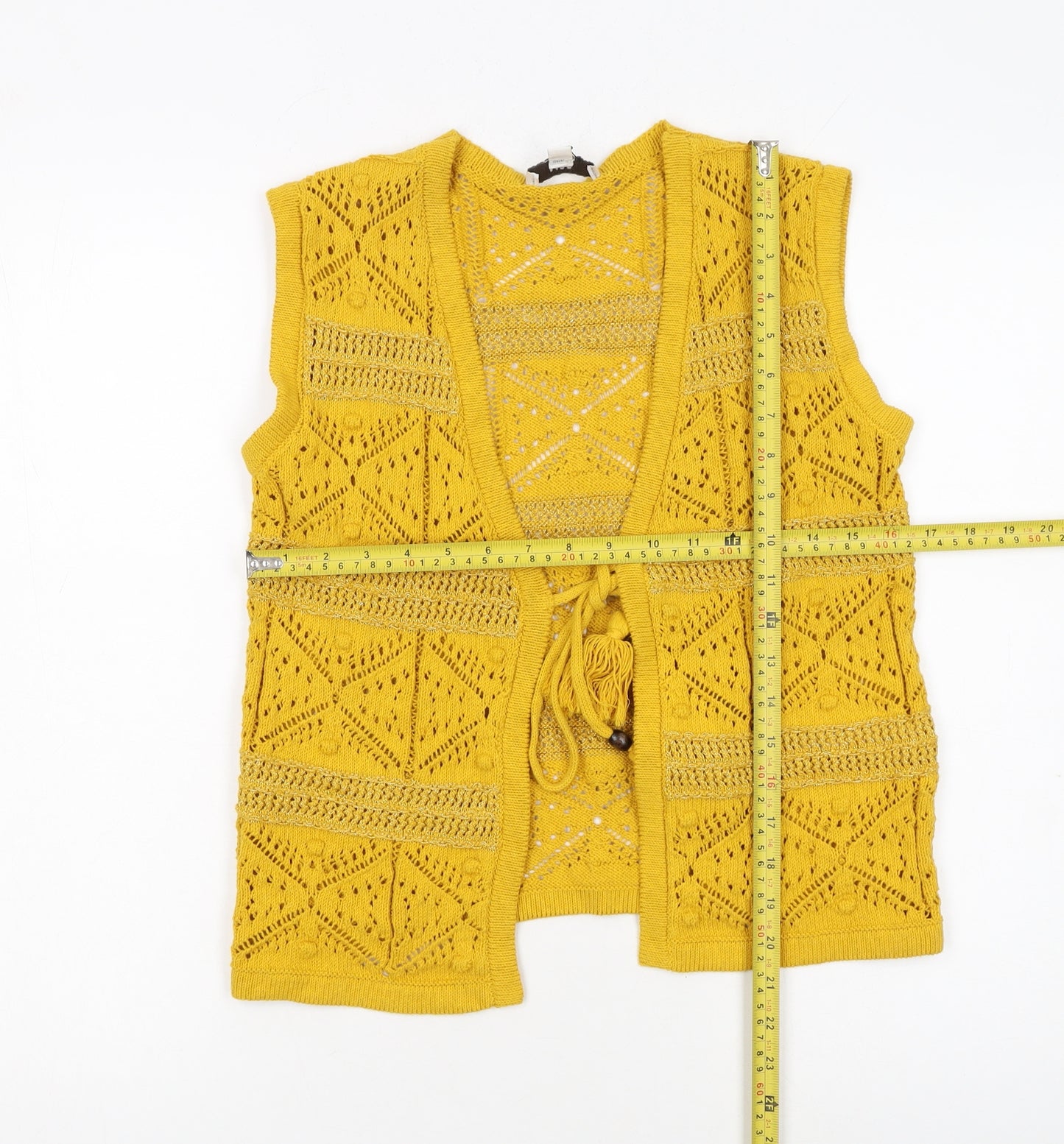Marks and Spencer Women’s Yellow Open Knit Crochet Tasselled Vest XS