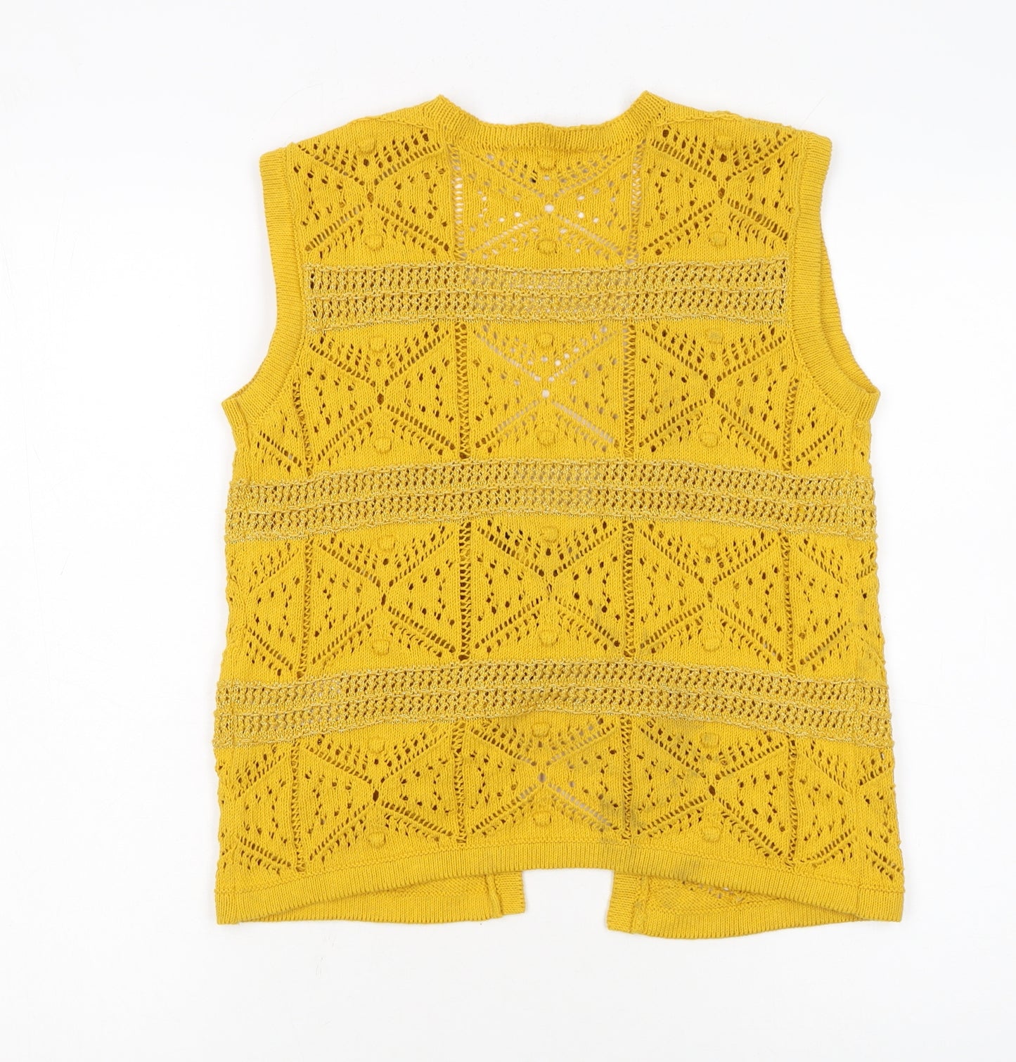 Marks and Spencer Women’s Yellow Open Knit Crochet Tasselled Vest XS