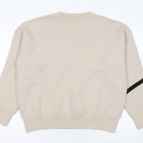 Dazy Women Beige Bow Knit Pullover Jumper L Crew Neck Acrylic Blend