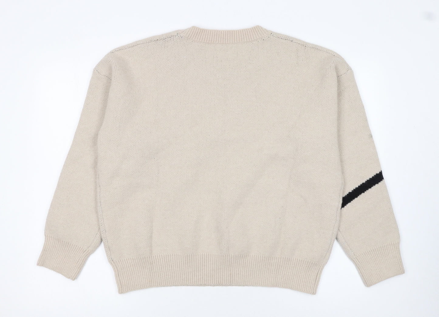 Dazy Women Beige Bow Knit Pullover Jumper L Crew Neck Acrylic Blend