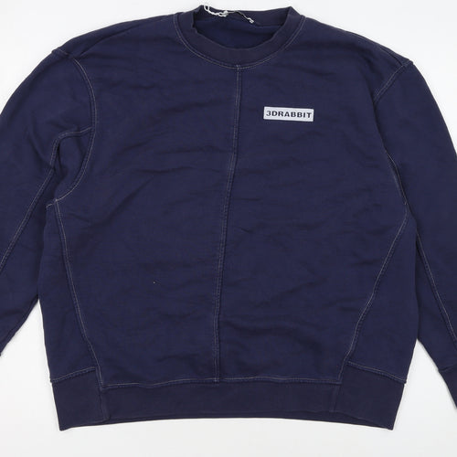Zara Women Navy Blue 3D Rabbit Embroidered Pullover Sweatshirt M