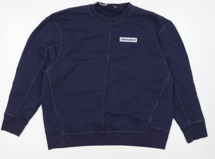 Zara Women Navy Blue 3D Rabbit Embroidered Pullover Sweatshirt M