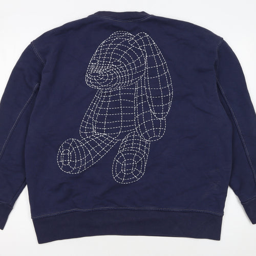 Zara Women Navy Blue 3D Rabbit Embroidered Pullover Sweatshirt M