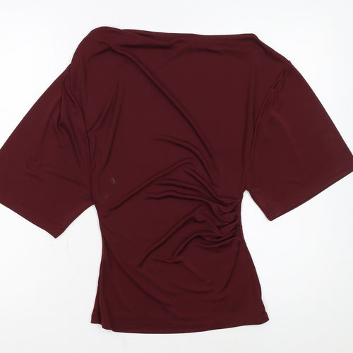 Topshop Women Red Boat Neck Short Sleeve Jersey Blouse UK 8
