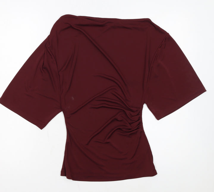 Topshop Women Red Boat Neck Short Sleeve Jersey Blouse UK 8