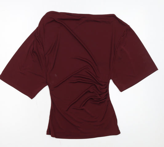 Topshop Women Red Boat Neck Short Sleeve Jersey Blouse UK 8