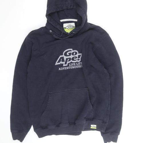 Go Ape Men’s Blue Pullover Hoodie Large Graphic Logo Adventure