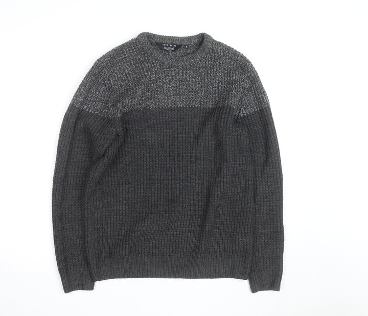 Kensington Eastside Men's Grey Chunky Knit Crew Neck Pullover Jumper M