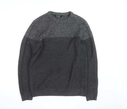 Kensington Eastside Men's Grey Chunky Knit Crew Neck Pullover Jumper M