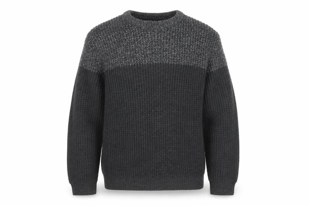 Front view of Kensington Eastside Men's Grey Chunky Knit Crew Neck jumper M