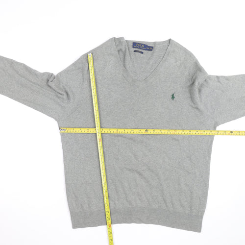 Ralph Lauren Men's Grey V-Neck Cotton Jumper Size M