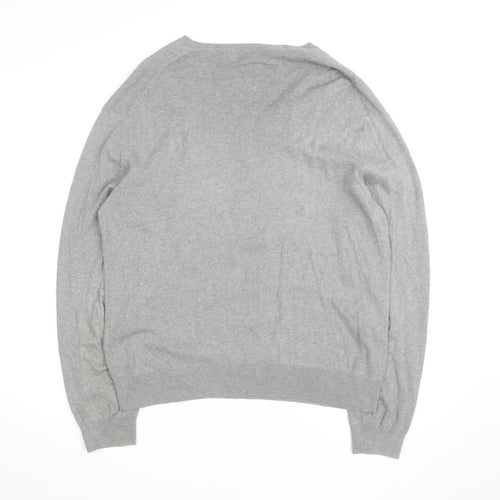 Ralph Lauren Men's Grey V-Neck Cotton Jumper Size M
