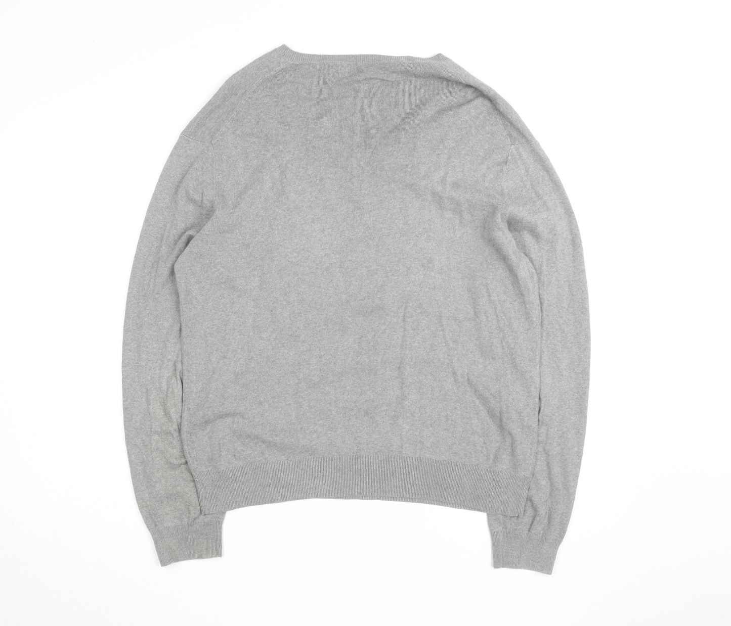 Ralph Lauren Men's Grey V-Neck Cotton Jumper Size M